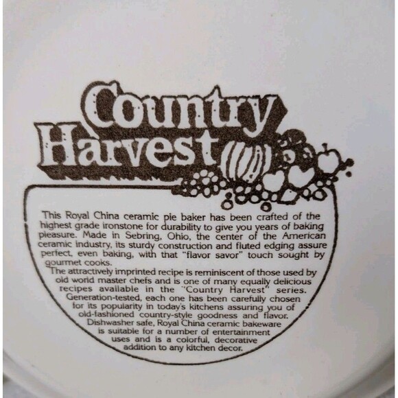 Vintage Apple Pie Recipe Plate USA 10” Stoneware Pie Dish Mid Century - Picture 5 of 6